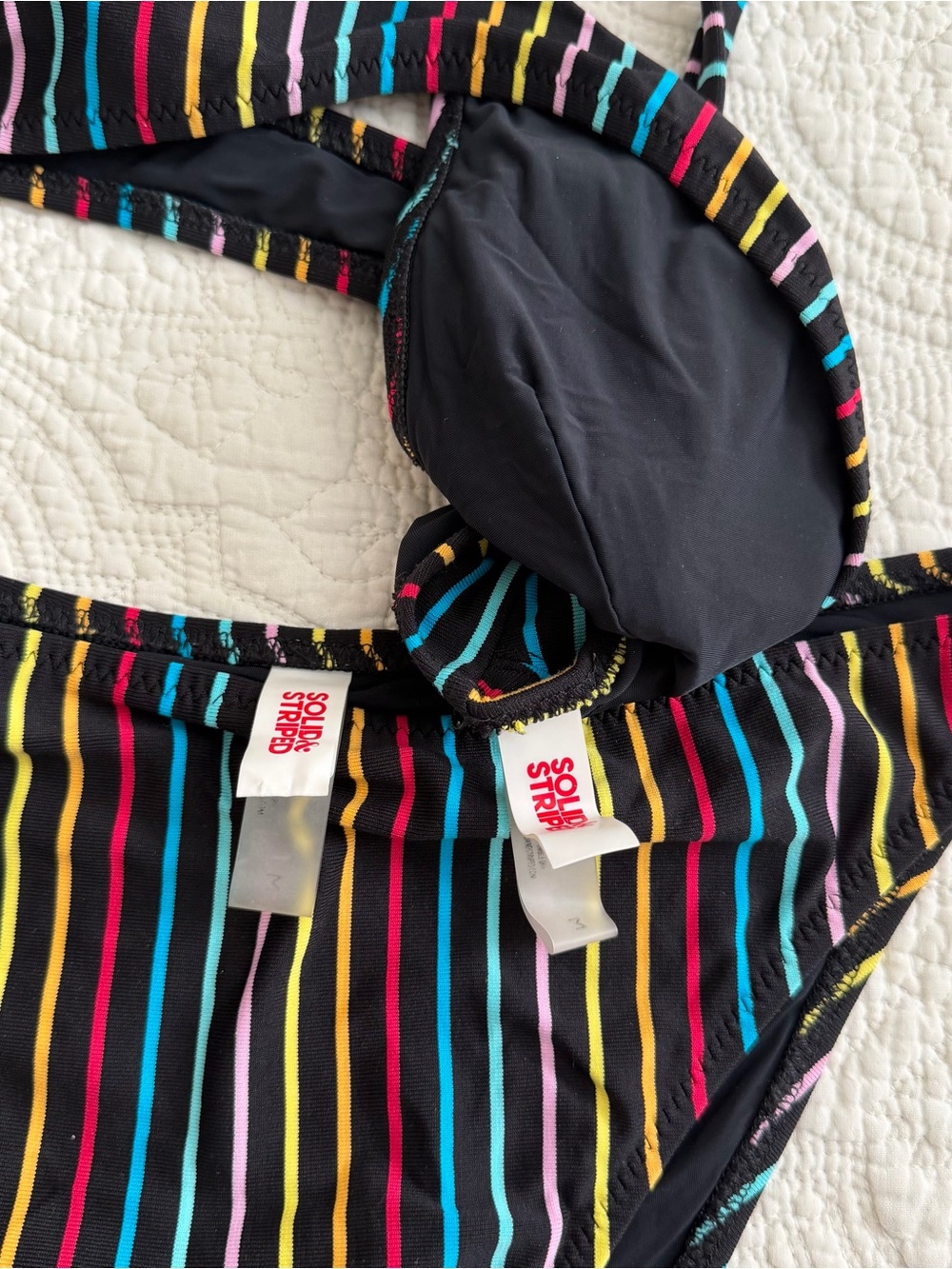 Solid & Striped Bikini Set Womens Medium Black Multicolor Retro Striped Summer - Picture 8 of 8